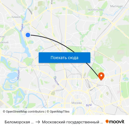 Беломорская (Belomorskaya) to Московский государственный лингвистический университет map