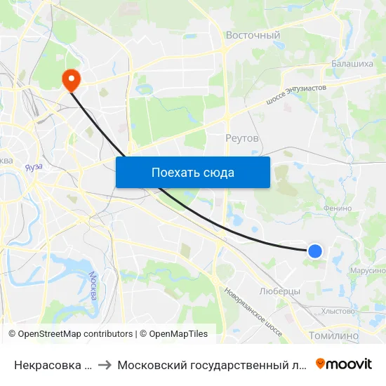 Некрасовка (Nekrasovka) to Московский государственный лингвистический университет map
