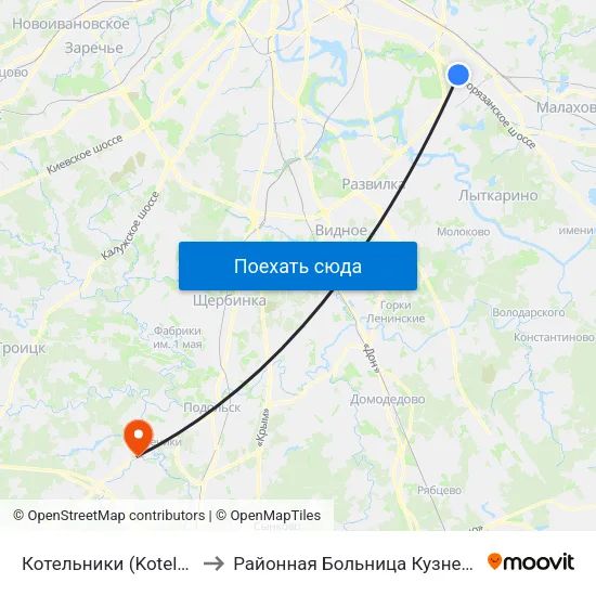 Котельники (Kotelniki) to Районная Больница Кузнечики map