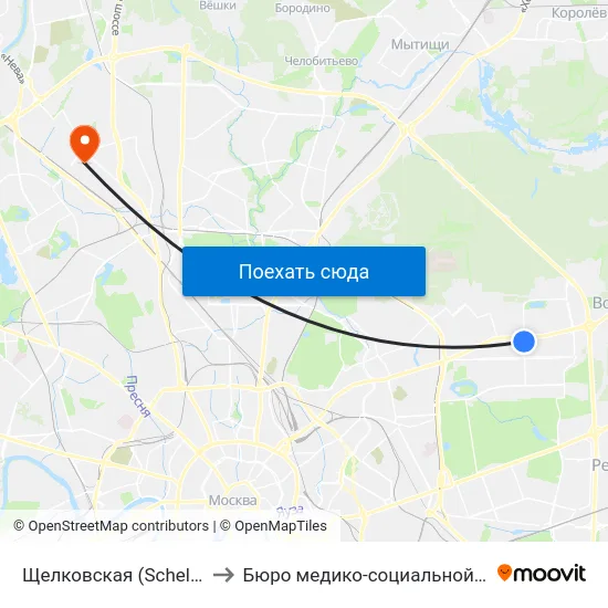 Щелковская (Schelkovskaya) to Бюро медико-социальной экспертизы map