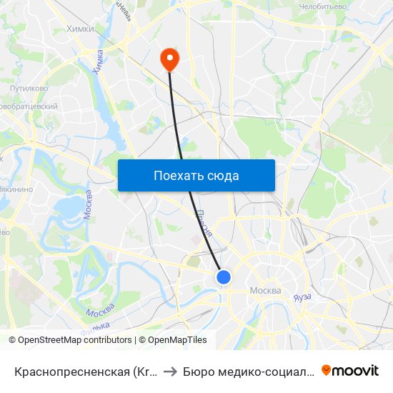 Краснопресненская (Krasnopresnenskaya) to Бюро медико-социальной экспертизы map
