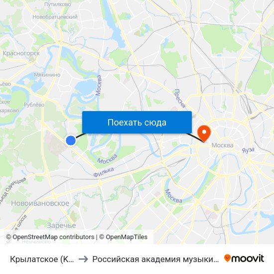Крылатское (Krylatskoe) to Российская академия музыки имени Гнесиных map