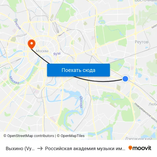 Выхино (Vykhino) to Российская академия музыки имени Гнесиных map
