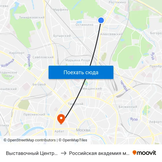 Выставочный Центр (Vystavochny Tsentr) to Российская академия музыки имени Гнесиных map