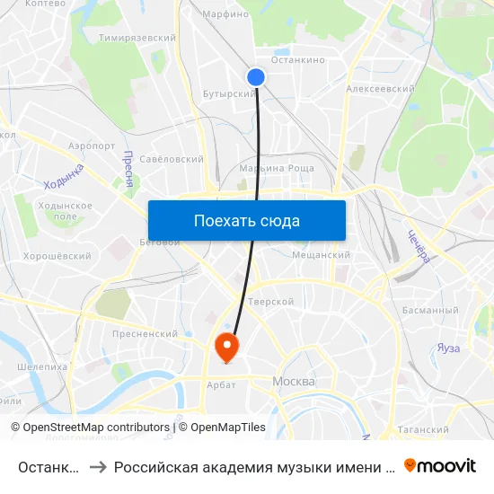 Останкино to Российская академия музыки имени Гнесиных map
