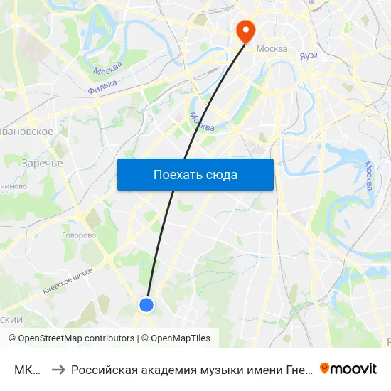 МКАД to Российская академия музыки имени Гнесиных map