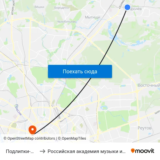 Подлипки-Дачные to Российская академия музыки имени Гнесиных map