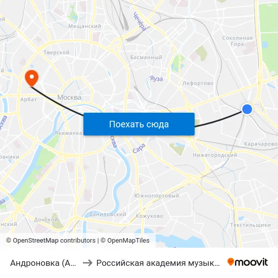 Андроновка (Andronovka) to Российская академия музыки имени Гнесиных map