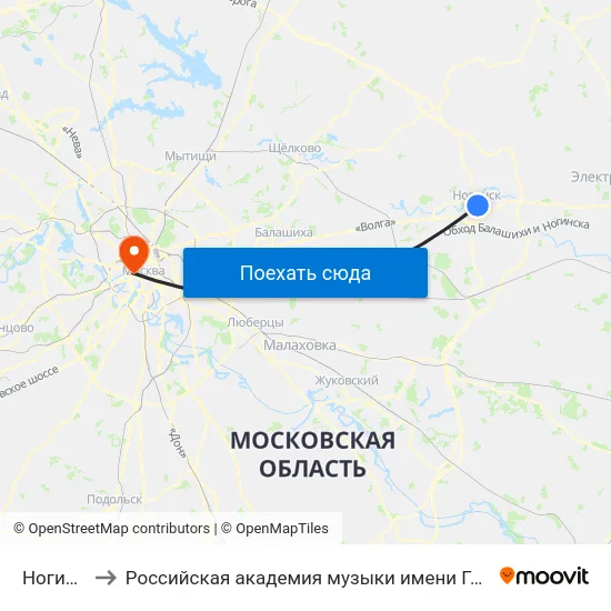 Ногинск to Российская академия музыки имени Гнесиных map