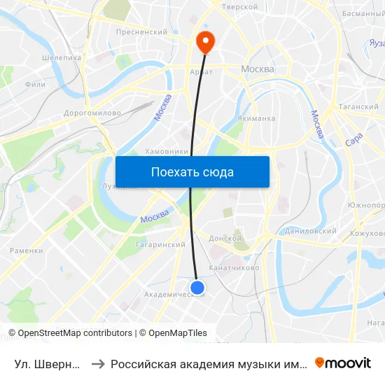 Ул. Шверника, 10 to Российская академия музыки имени Гнесиных map