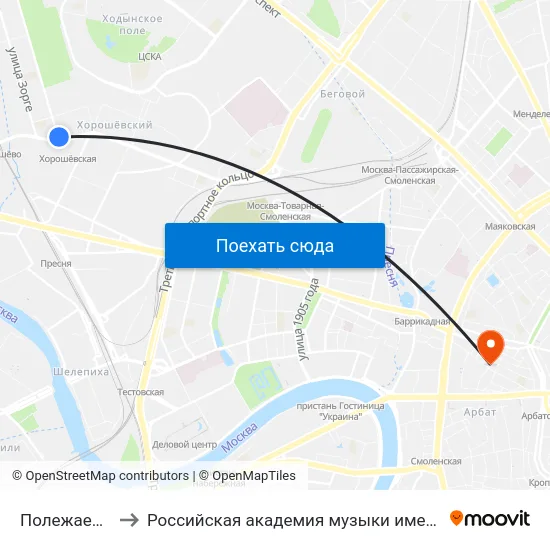 Полежаевская to Российская академия музыки имени Гнесиных map