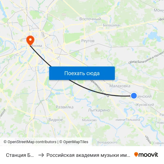 Станция Быково to Российская академия музыки имени Гнесиных map