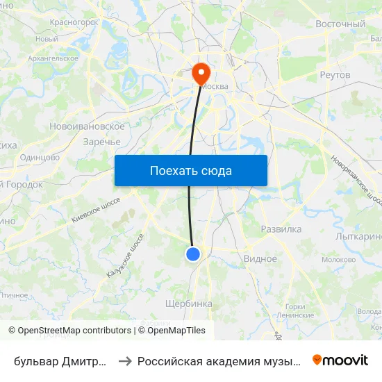 бульвар Дмитрия Донского to Российская академия музыки имени Гнесиных map