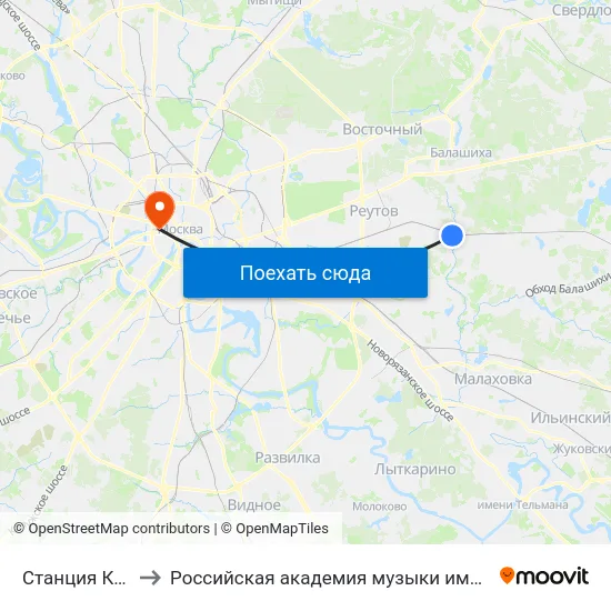 Станция Кучино to Российская академия музыки имени Гнесиных map