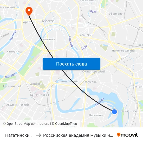 Нагатинский затон to Российская академия музыки имени Гнесиных map
