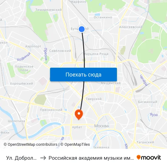 Ул. Добролюбова to Российская академия музыки имени Гнесиных map
