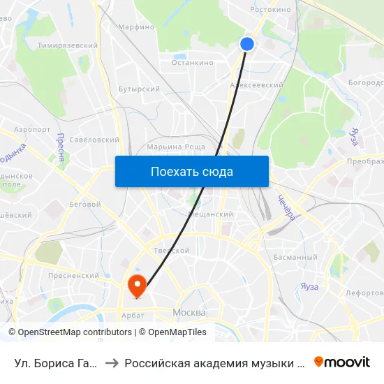 Ул. Бориса Галушкина to Российская академия музыки имени Гнесиных map