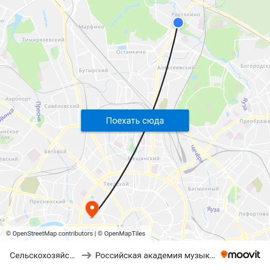 Сельскохозяйственная ул. to Российская академия музыки имени Гнесиных map