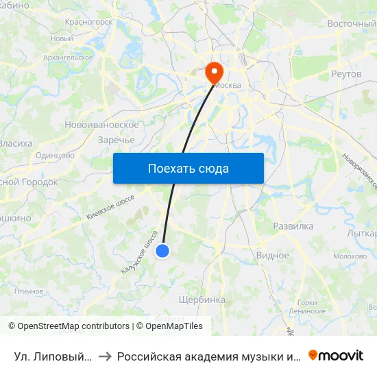 Ул. Липовый парк, 9 to Российская академия музыки имени Гнесиных map