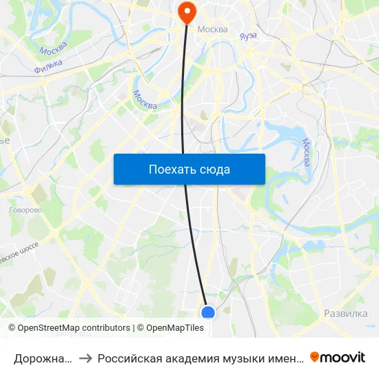 Дорожная ул. to Российская академия музыки имени Гнесиных map