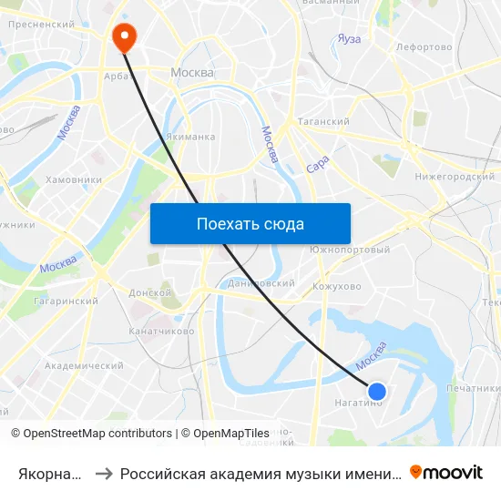 Якорная ул. to Российская академия музыки имени Гнесиных map