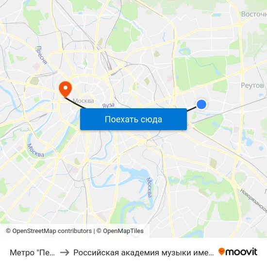 Метро "Перово" to Российская академия музыки имени Гнесиных map