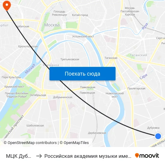 МЦК Дубровка to Российская академия музыки имени Гнесиных map