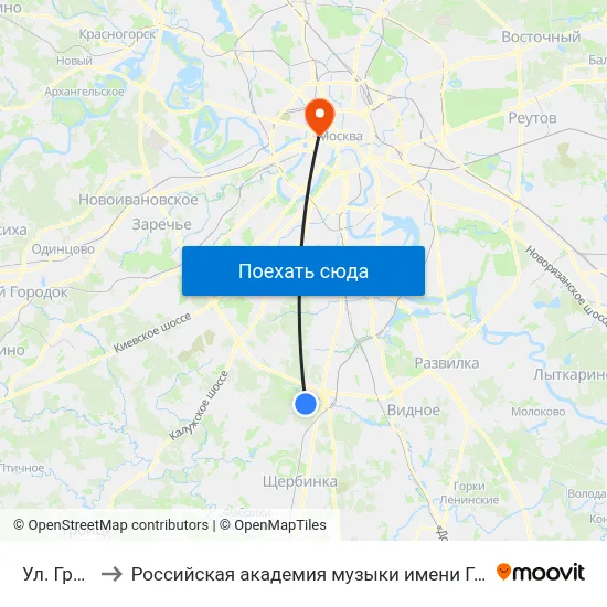 Ул. Грина to Российская академия музыки имени Гнесиных map