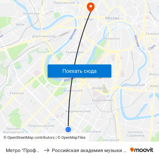 Метро "Профсоюзная" to Российская академия музыки имени Гнесиных map