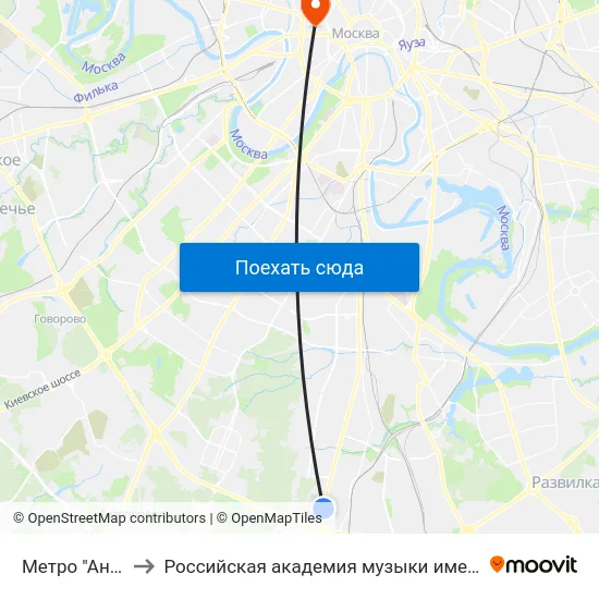 Метро "Аннино" to Российская академия музыки имени Гнесиных map