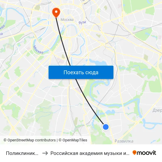 Поликлиника № 166 to Российская академия музыки имени Гнесиных map
