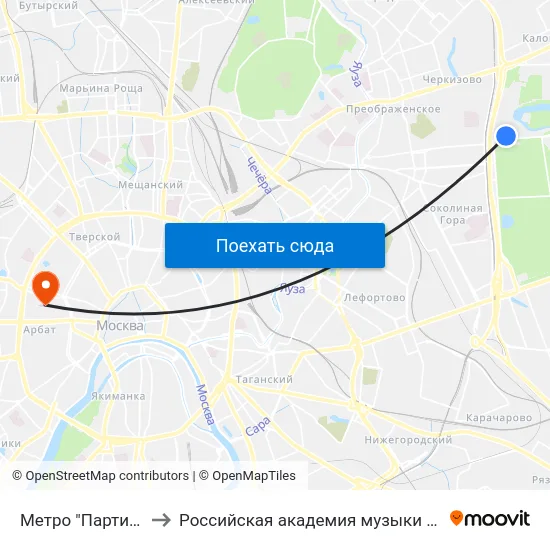 Метро "Партизанская" to Российская академия музыки имени Гнесиных map