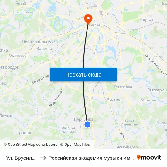 Ул. Брусилова, 21 to Российская академия музыки имени Гнесиных map