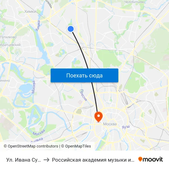 Ул. Ивана Сусанина to Российская академия музыки имени Гнесиных map
