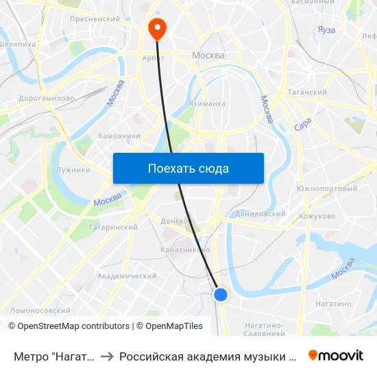 Метро "Нагатинская" to Российская академия музыки имени Гнесиных map