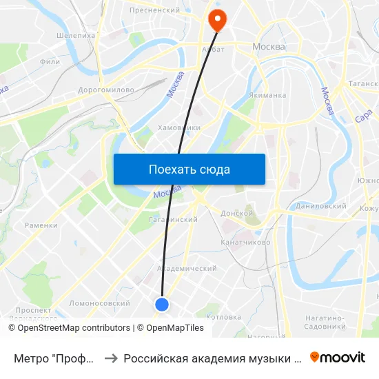 Метро "Профсоюзная" to Российская академия музыки имени Гнесиных map