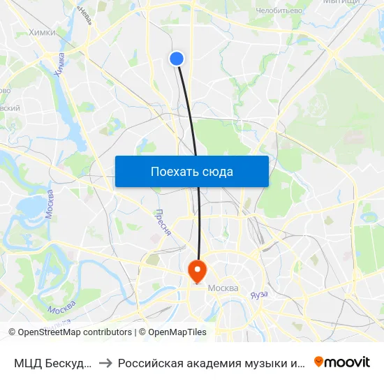 МЦД Бескудниково to Российская академия музыки имени Гнесиных map