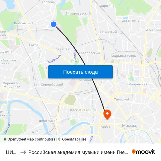 ЦИТО to Российская академия музыки имени Гнесиных map