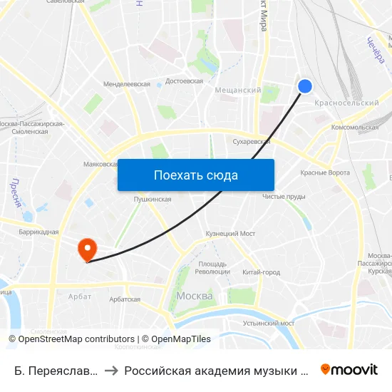 Б. Переяславская ул. to Российская академия музыки имени Гнесиных map