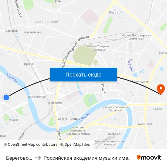 Береговой пр. to Российская академия музыки имени Гнесиных map