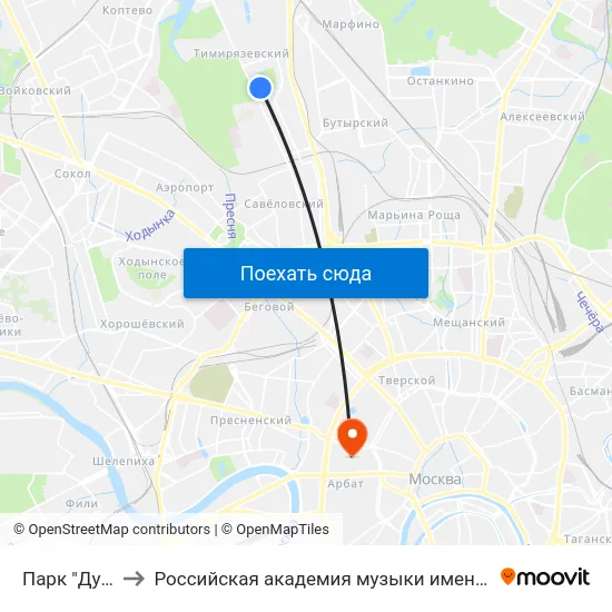 Парк "Дубки" to Российская академия музыки имени Гнесиных map