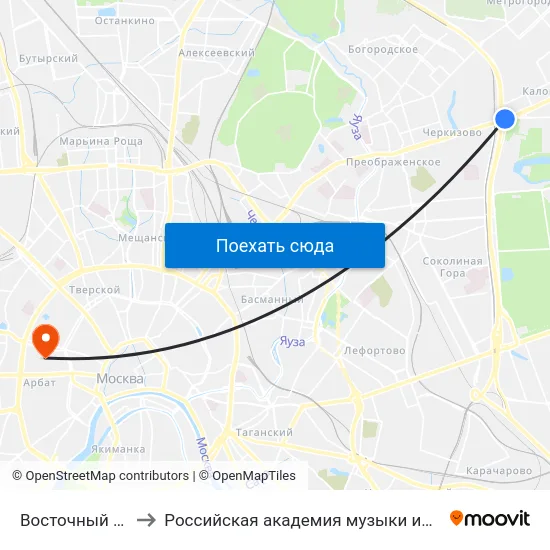 Восточный вокзал to Российская академия музыки имени Гнесиных map