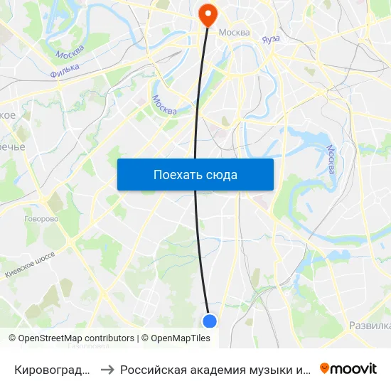 Кировоградская ул. to Российская академия музыки имени Гнесиных map