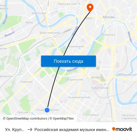 Ул. Крупской to Российская академия музыки имени Гнесиных map