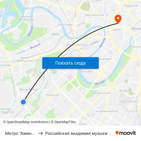 Метро "Аминьевская" to Российская академия музыки имени Гнесиных map