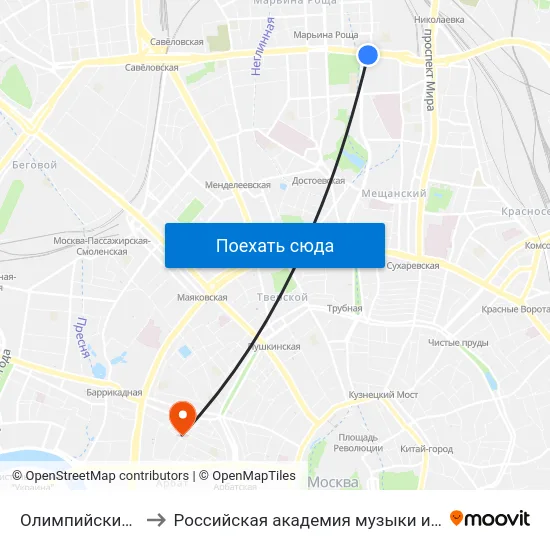 Олимпийский просп. to Российская академия музыки имени Гнесиных map