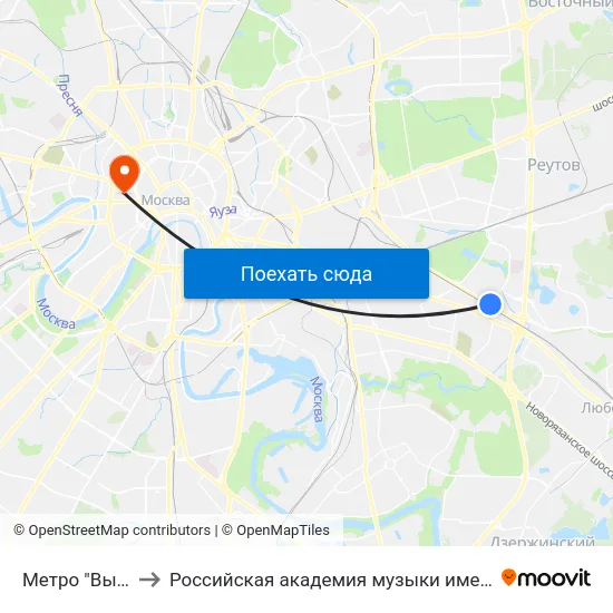 Метро "Выхино" to Российская академия музыки имени Гнесиных map