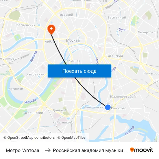 Метро "Автозаводская" to Российская академия музыки имени Гнесиных map