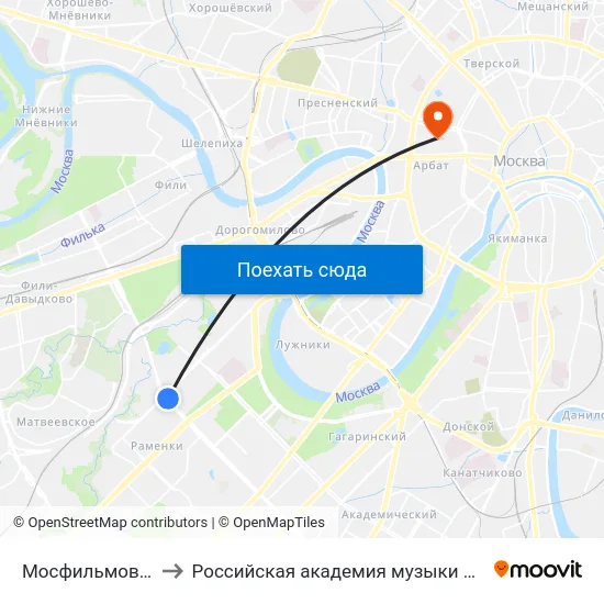Мосфильмовская ул. to Российская академия музыки имени Гнесиных map