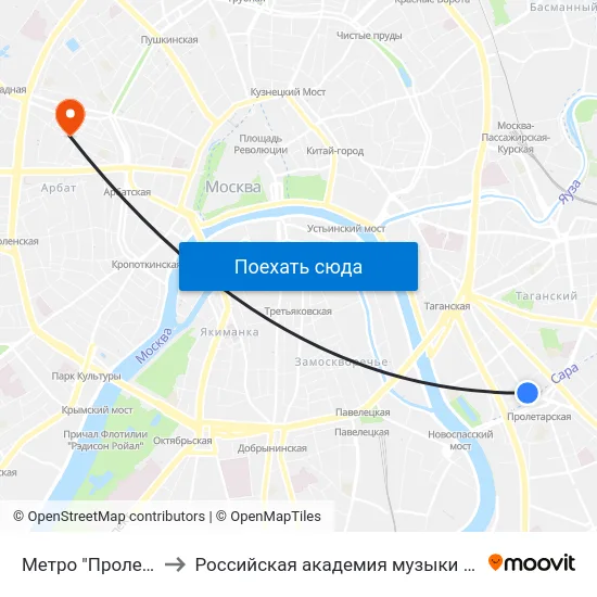 Метро "Пролетарская" to Российская академия музыки имени Гнесиных map